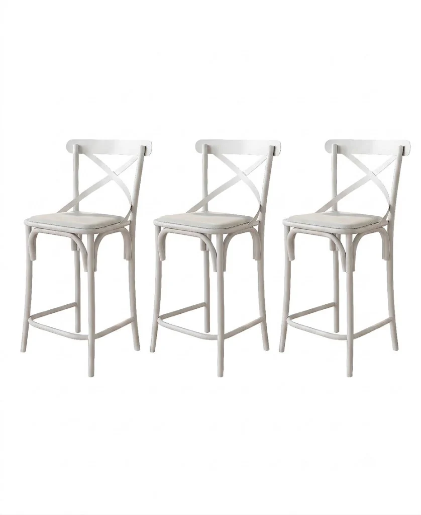 Kit 3 Banquetas Baixa Aço Branco Assento Branco Modelo Katrina