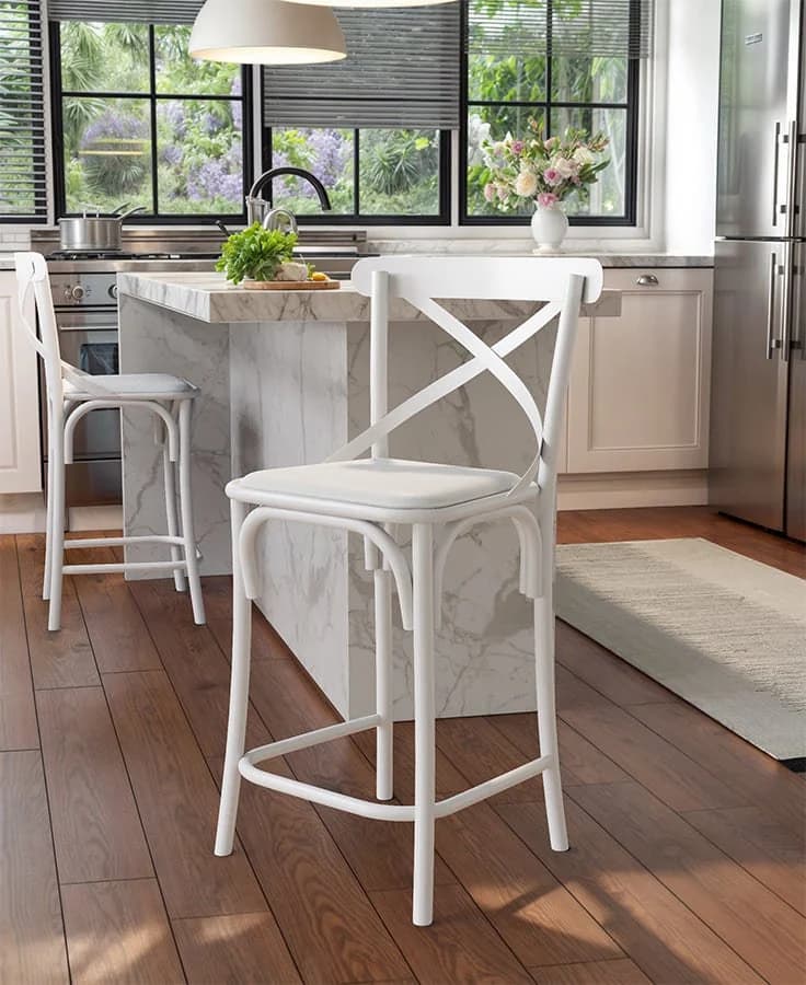Kit 3 Banquetas Baixa Aço Branco Assento Branco Modelo Katrina Branco — foto 3 de 4