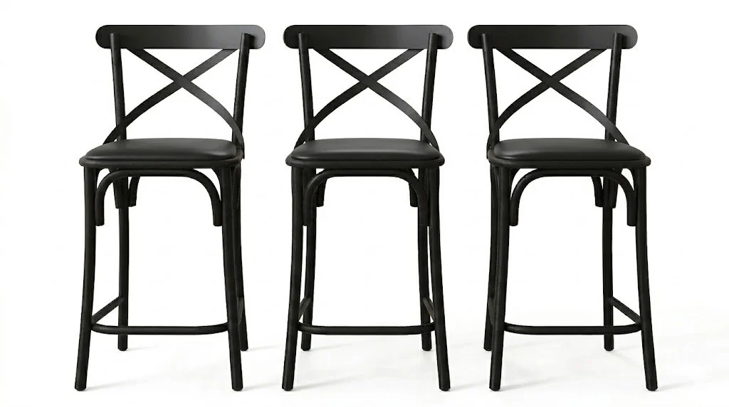 Kit 3 Banquetas Baixa Aço Preto Assento Preto Modelo Katrina