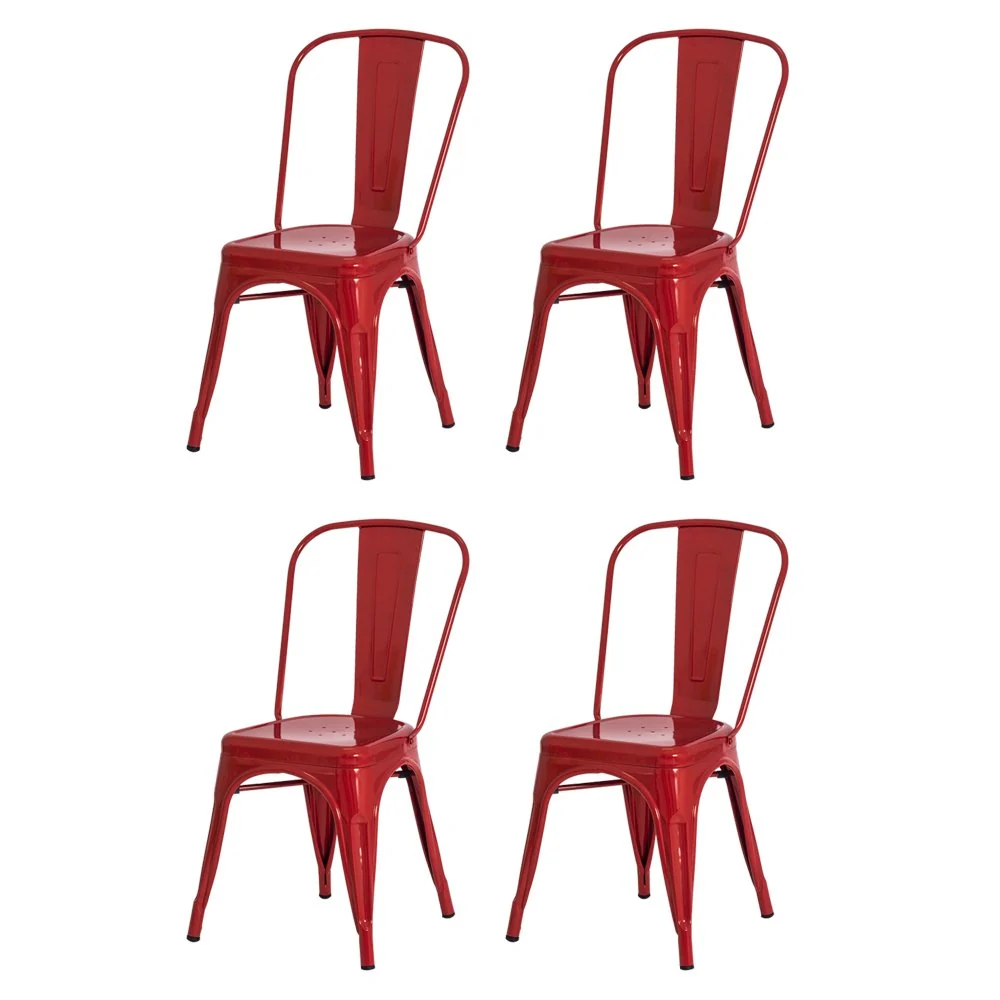 Kit 4 Cadeiras Tolix Iron Design Vermelha Aço Industrial Sala Cozinha Jantar Bar Vermelho — foto 1 de 6