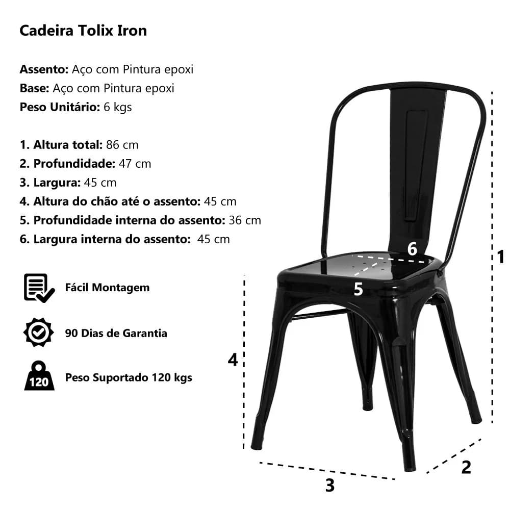 Kit 4 Cadeiras Tolix Iron Design Vermelha Aço Industrial Sala Cozinha Jantar Bar Vermelho — foto 6 de 6