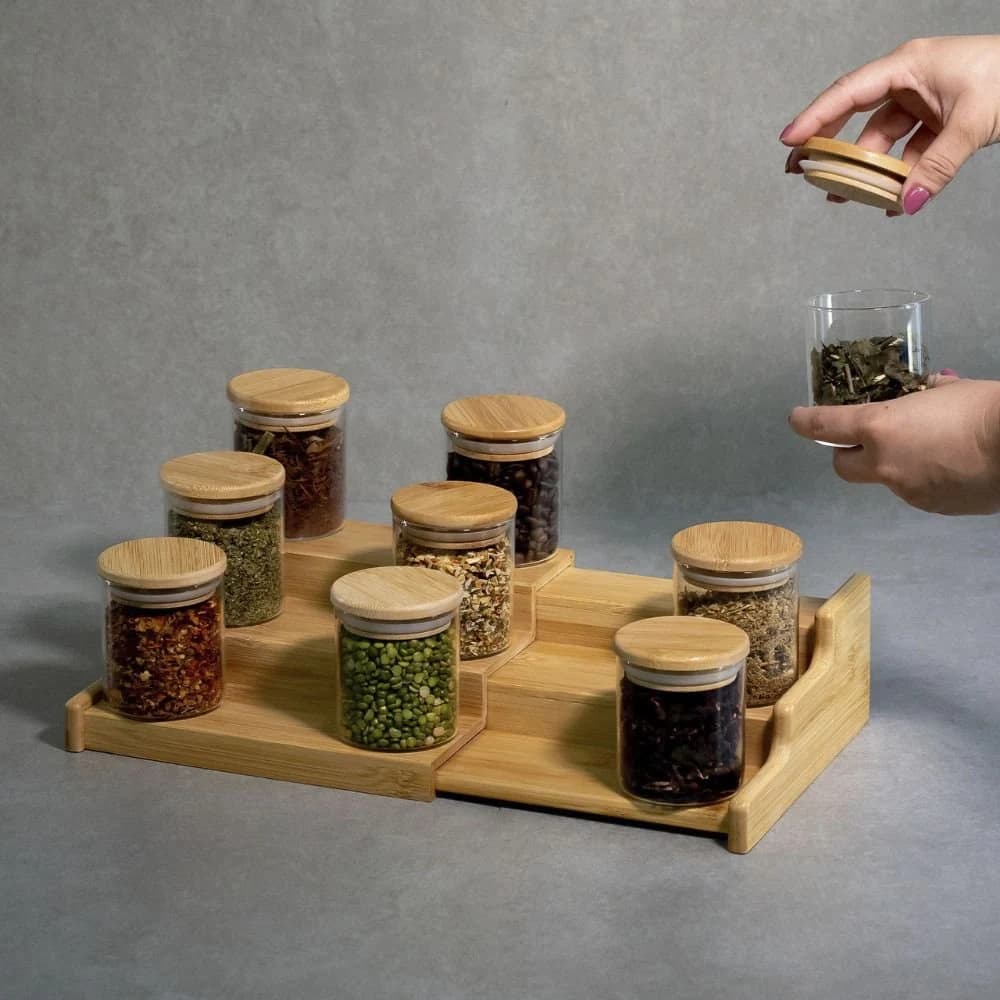 Kit 9 Potes Hermético 200ml com Tampa de Bambu E Rack Organizador de Bambu - Oikos Natural — foto 4 de 8