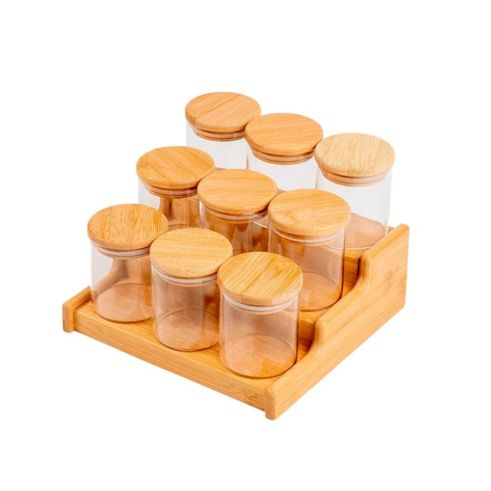 Kit 9 Potes Hermético 200ml com Tampa de Bambu E Rack Organizador de Bambu - Oikos Natural — foto 5 de 8