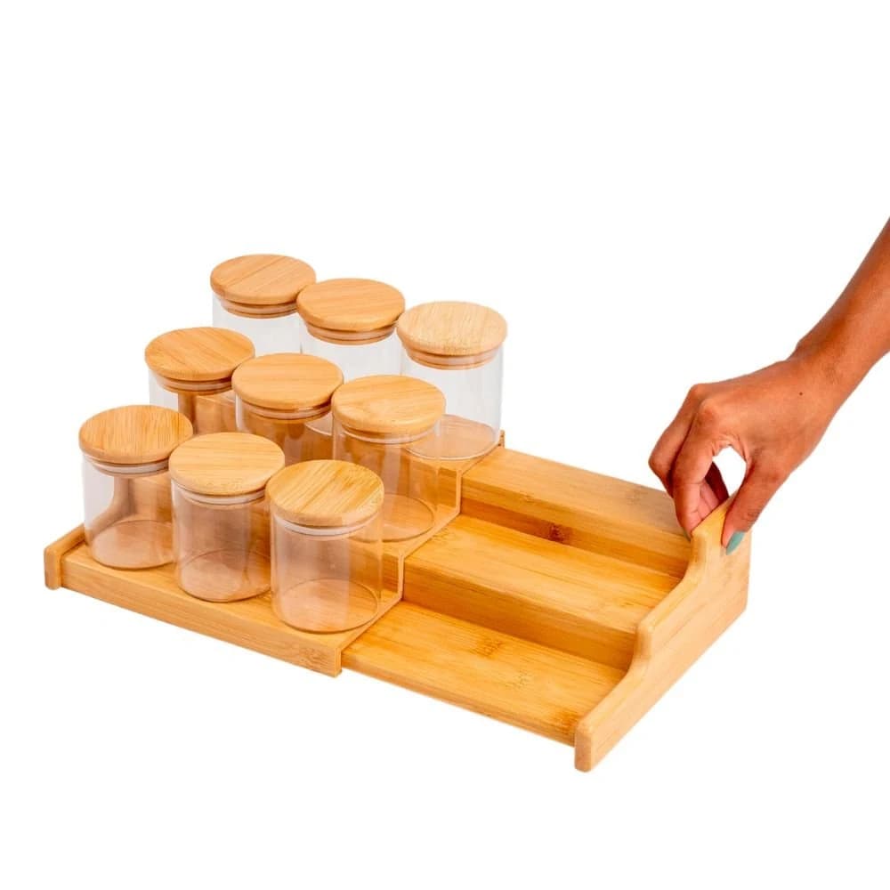 Kit 9 Potes Hermético 200ml com Tampa de Bambu E Rack Organizador de Bambu - Oikos Natural — foto 7 de 8