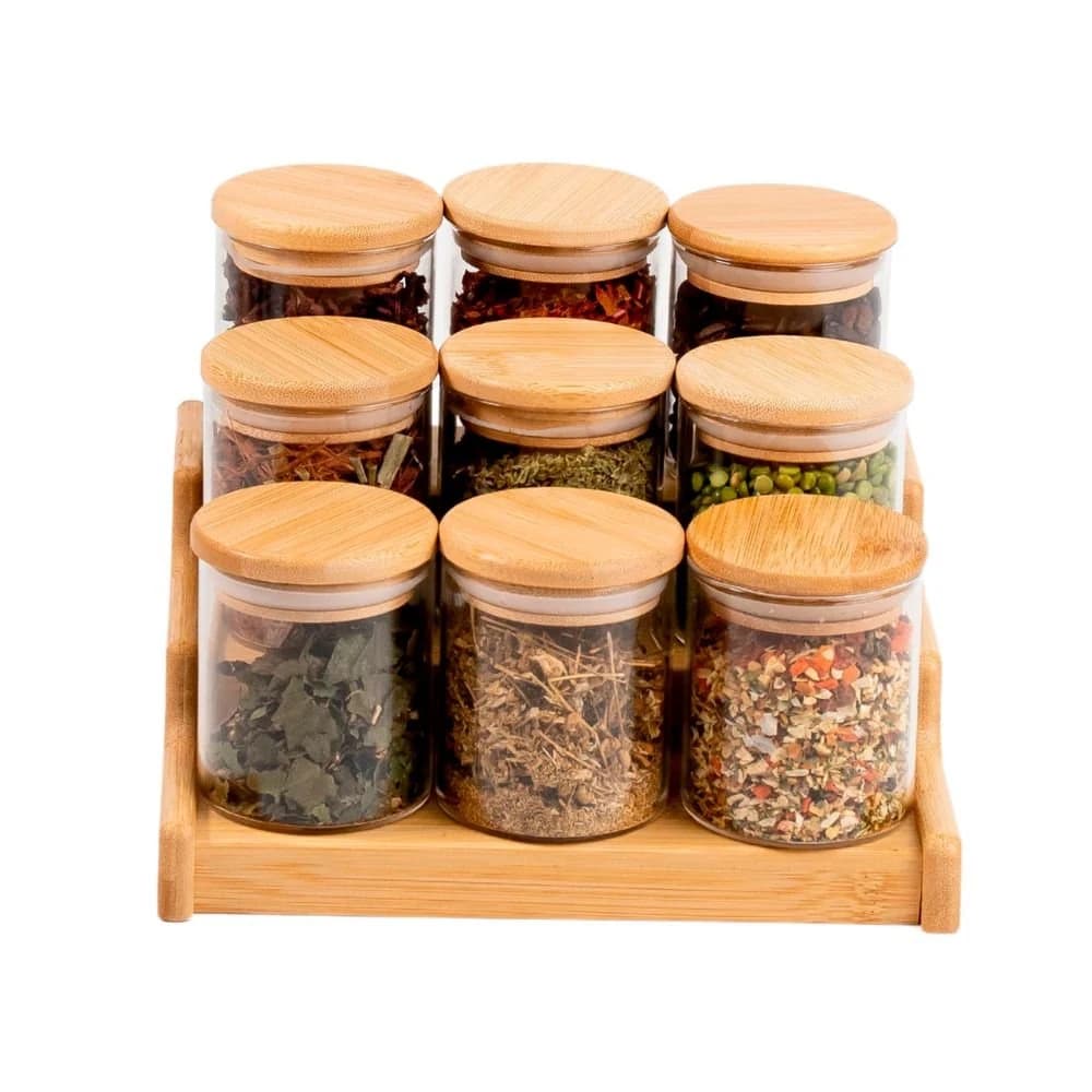 Kit 9 Potes Hermético 200ml com Tampa de Bambu E Rack Organizador de Bambu - Oikos Natural — foto 8 de 8