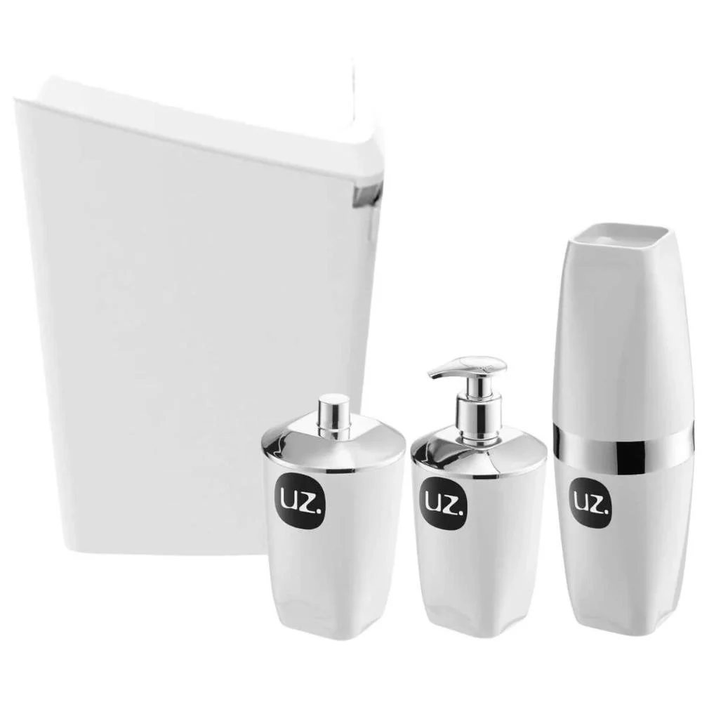Kit Banheiro Porta Algodão Saboneteira Escova de Dente Lixeira Basculante 12L Branco Branco — foto 1 de 10
