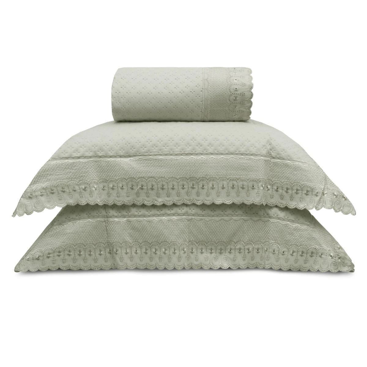 Kit Colcha Bordare Premium Super King Appel Home Amêndoa Floral