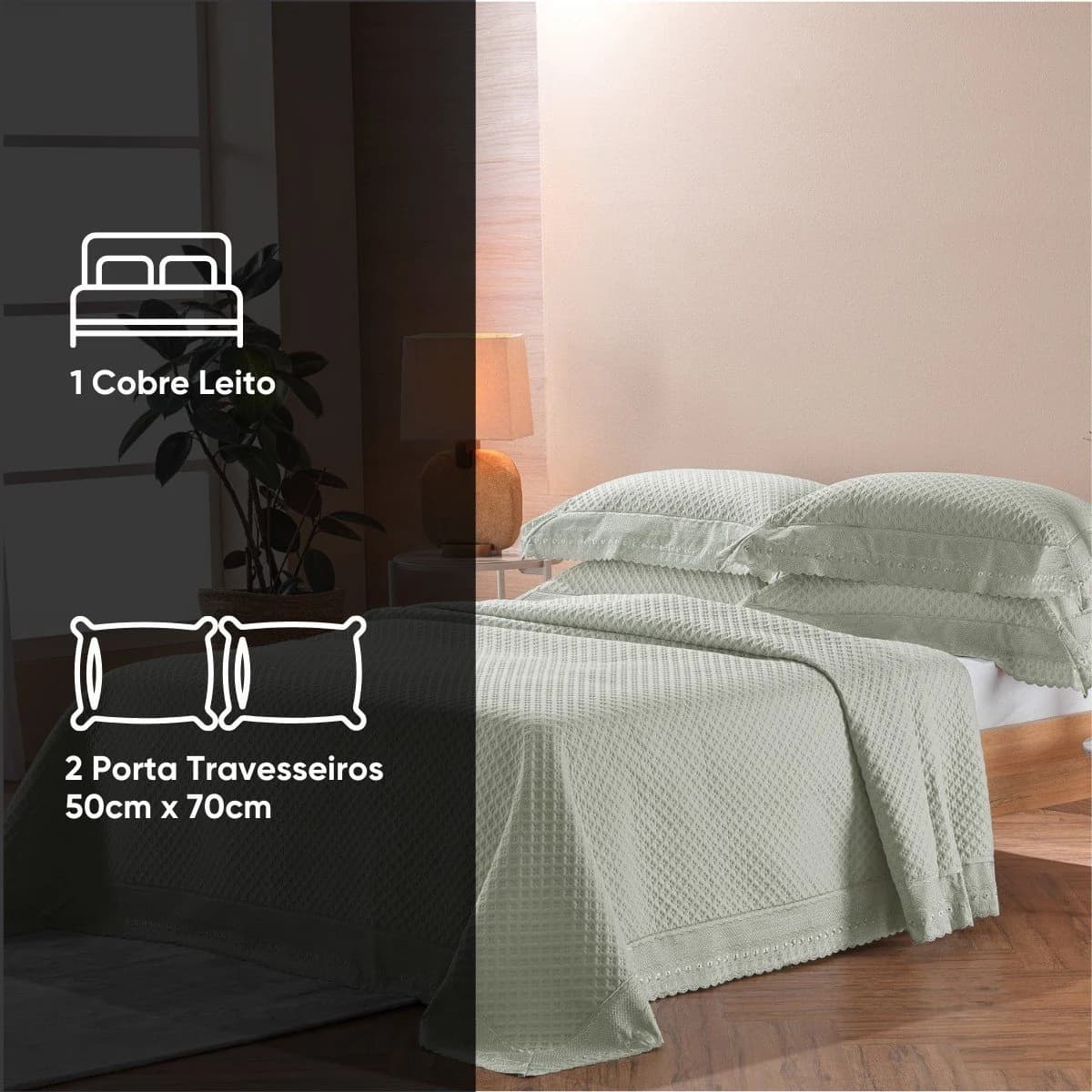 Kit Colcha Bordare Premium Super King Appel Home Amêndoa Floral Orvalho / Colcha: 3,15m x 2,70m | 2 porta travesseiros: 50cm x 70cm com 3 abas de 13cm de renda — foto 3 de 5