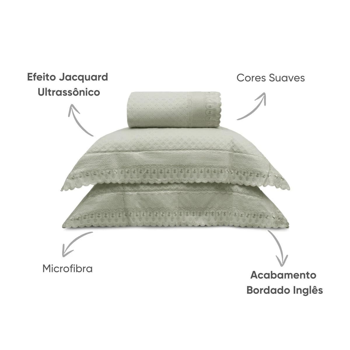 Kit Colcha Bordare Premium Super King Appel Home Amêndoa Floral Orvalho / Colcha: 3,15m x 2,70m | 2 porta travesseiros: 50cm x 70cm com 3 abas de 13cm de renda — foto 4 de 5