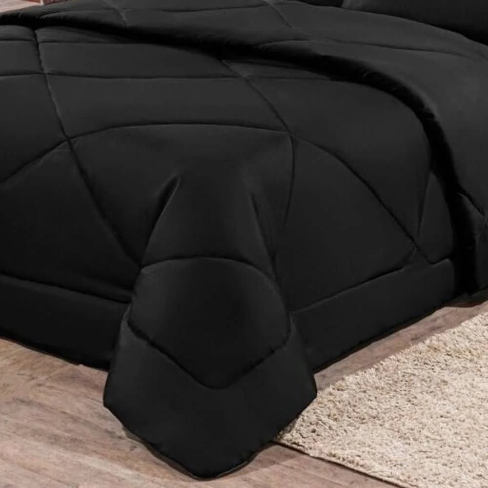 Kit Edredom + Jogo De Lençol Aconchego Look House Dupla Face Solteiro 04 Peças - Preto - 80% Algodão, 20% Poliéster Preto · Solteiro — foto 3 de 4