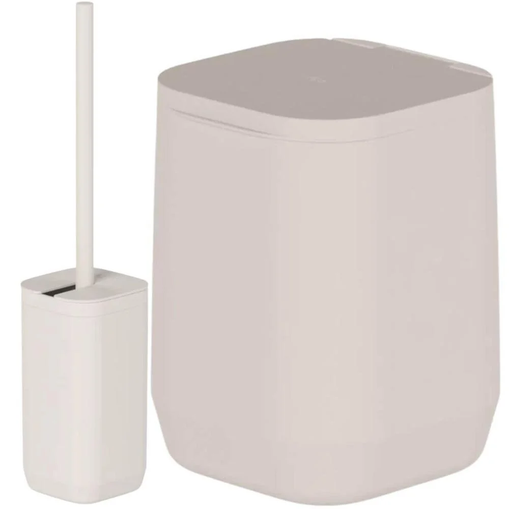 Kit Lixeira de Banheiro 6L Basculante E Escova Sanitária 30cm Aura Bege Ou Adesivo Piso Parede Bege — foto 1 de 6