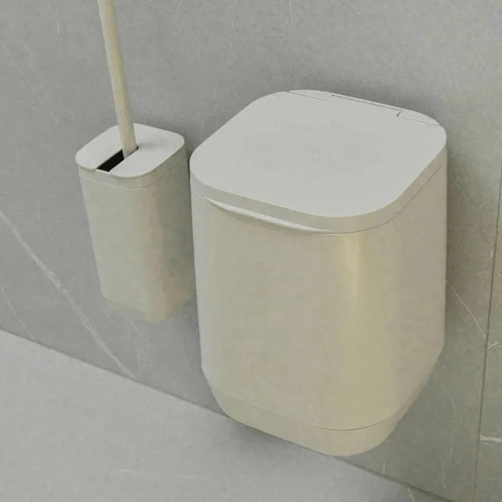 Kit Lixeira de Banheiro 6L Basculante E Escova Sanitária 30cm Aura Bege Ou Adesivo Piso Parede Bege — foto 3 de 6