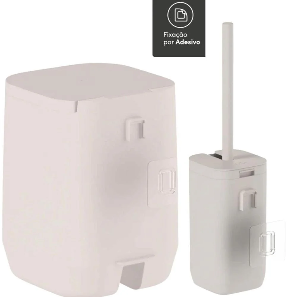Kit Lixeira de Banheiro 6L Basculante E Escova Sanitária 30cm Aura Bege Ou Adesivo Piso Parede Bege — foto 4 de 6