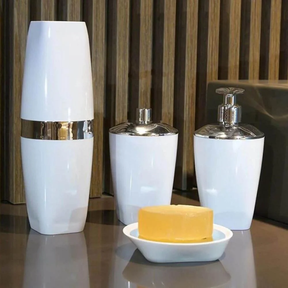 Kit Porta Escova de Dente e Lixeira Basculante 12L Branco Banheiro Organização Pia Branco — foto 2 de 6