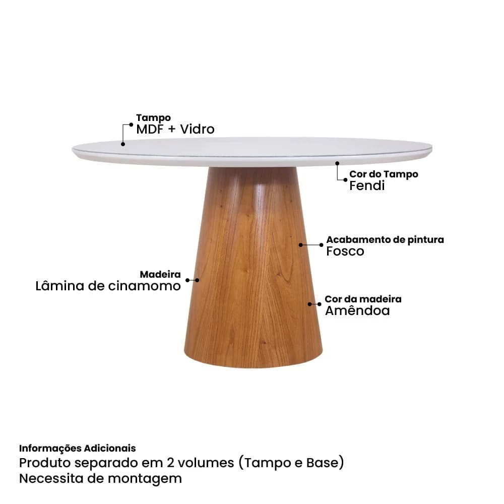 Mesa de Jantar Cannes Com Vidro Cinamomo Amêndoa 130 cm - DS 58471 Amêndoa — foto 3 de 3