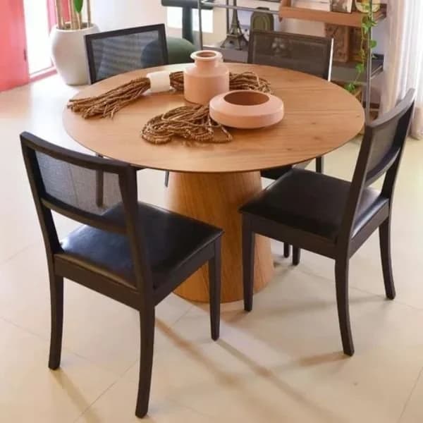 Mesa de Jantar Cone Redonda 90 cm Base Madeira Freijó Tampo Freijó