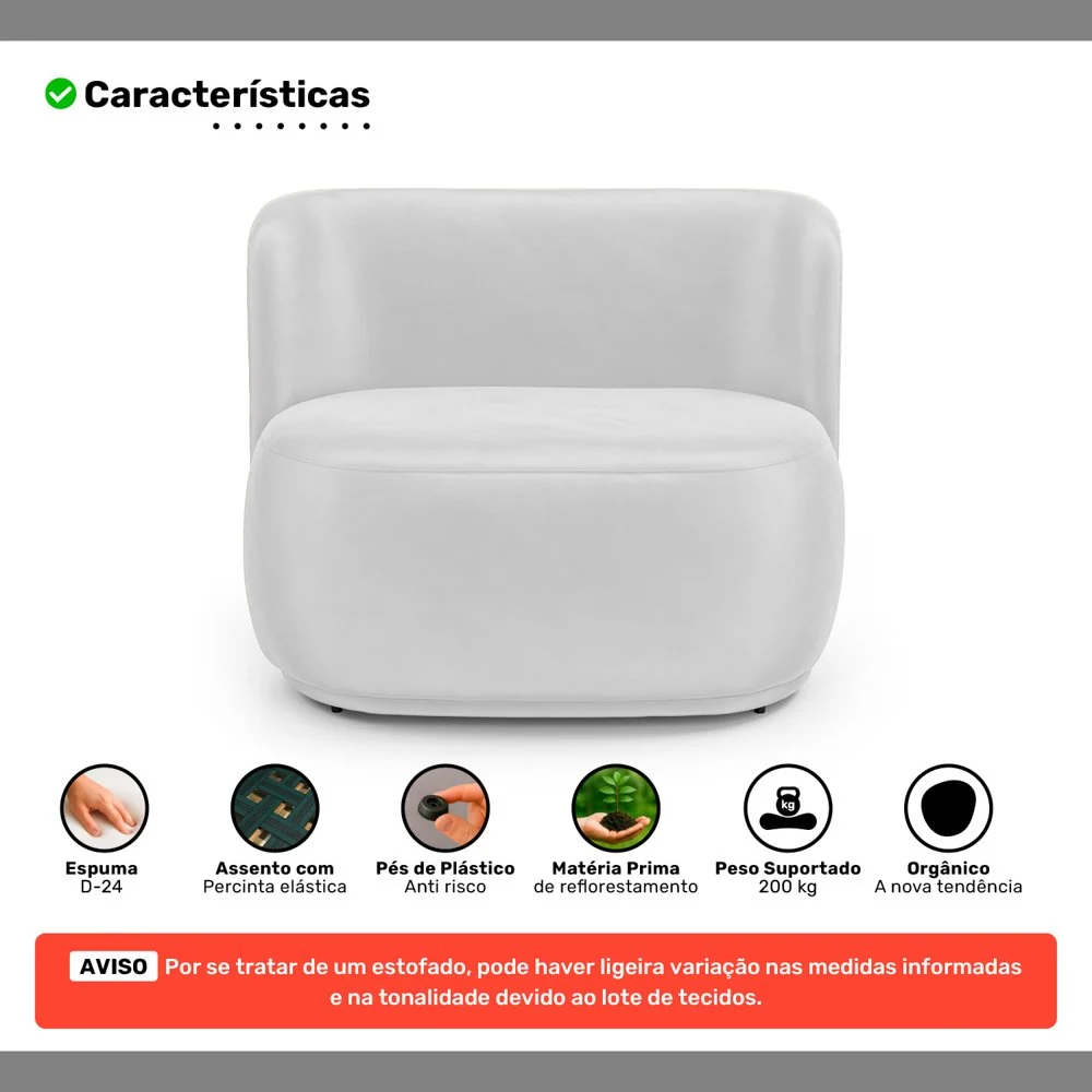 Namoradeira Decorativa Orgânica Molly 02 Lugares Couríssimo Branco - Abmaza Branco — foto 3 de 7