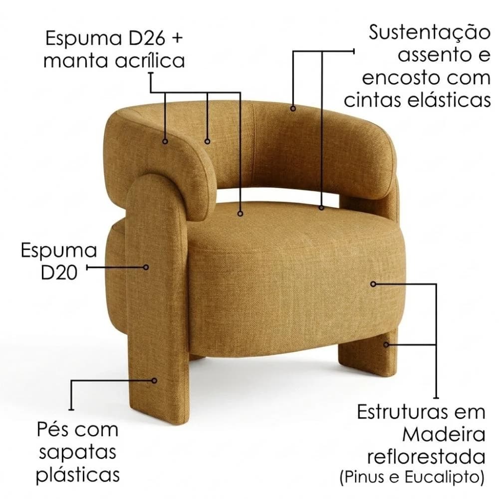Poltrona Decorativa Lume Madeira Linho Color Trend Tca 219 — foto 4 de 10