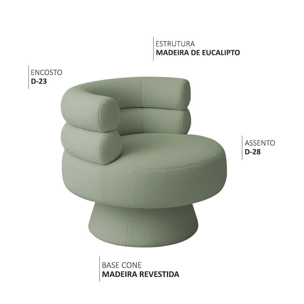 Poltrona Orgânica Mabel Base Giratória Bouclé Verde Claro - Nexta Casa Verde — foto 3 de 7