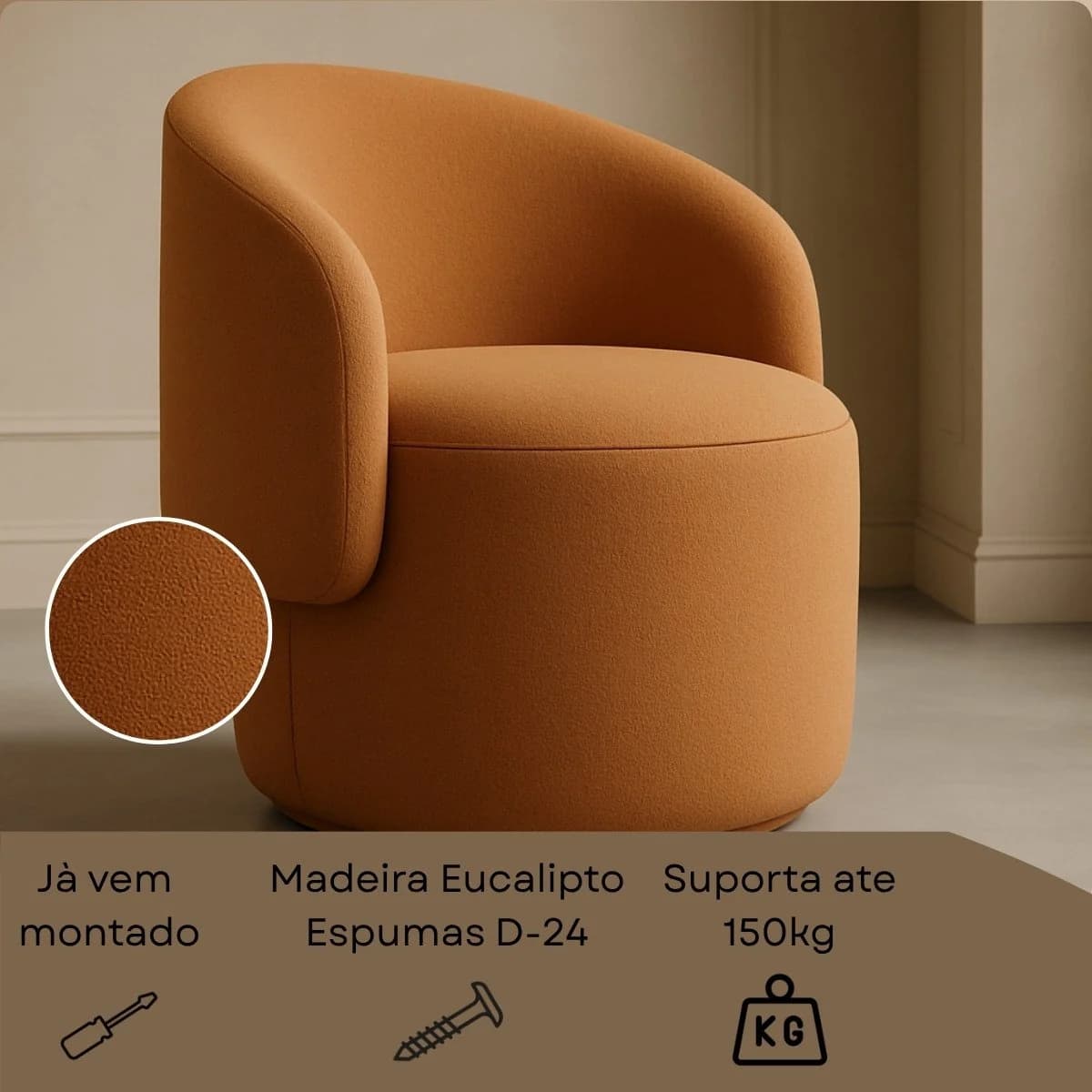 Poltrona Orgânica Redonda para Sala Recepção Liz Confortável Elegante Bouclê Multicolor — foto 5 de 8