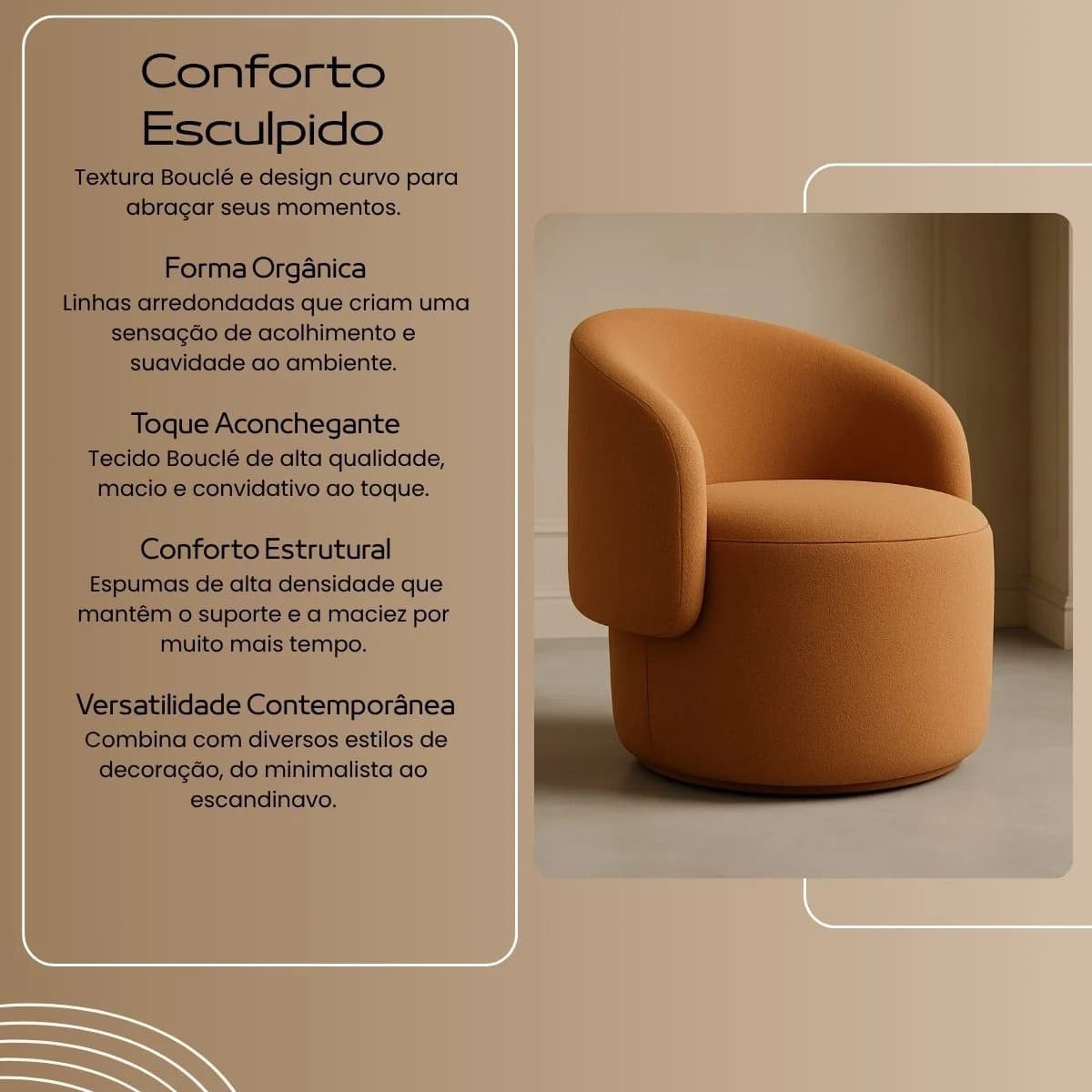 Poltrona Orgânica Redonda para Sala Recepção Liz Confortável Elegante Bouclê Multicolor — foto 6 de 8