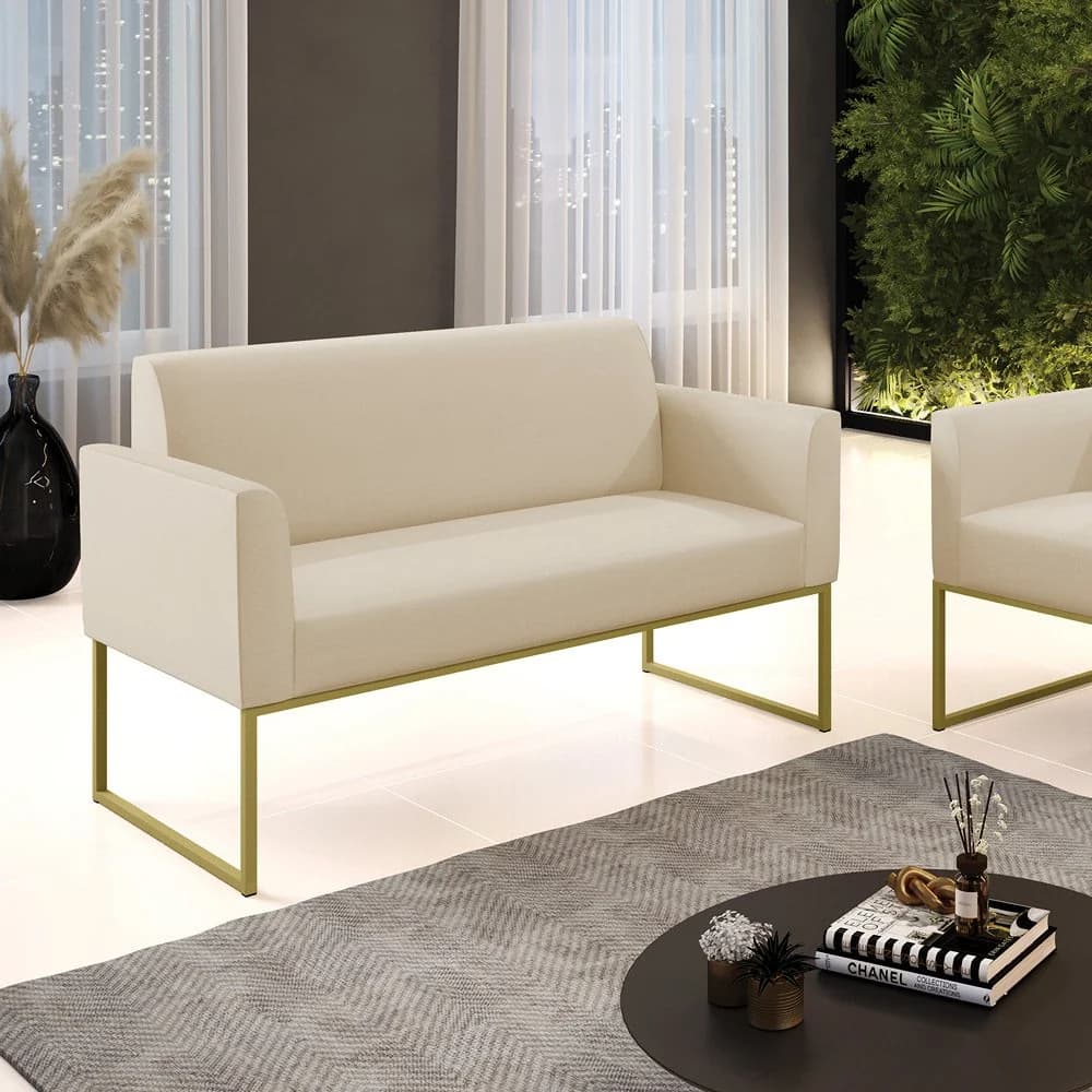 Sofá 2 Lugares Namoradeira Marisa Industrial Dourado Sintético D03 - D'Rossi Cinza — foto 2 de 7