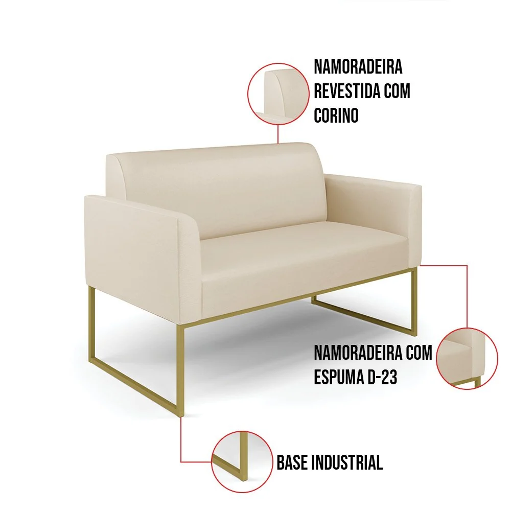 Sofá 2 Lugares Namoradeira Marisa Industrial Dourado Sintético D03 - D'Rossi Cinza — foto 6 de 7