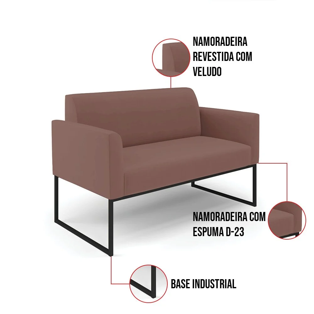 Sofá 2 Lugares Namoradeira Marisa Industrial Preto Veludo D03 - D'Rossi Rose — foto 6 de 7