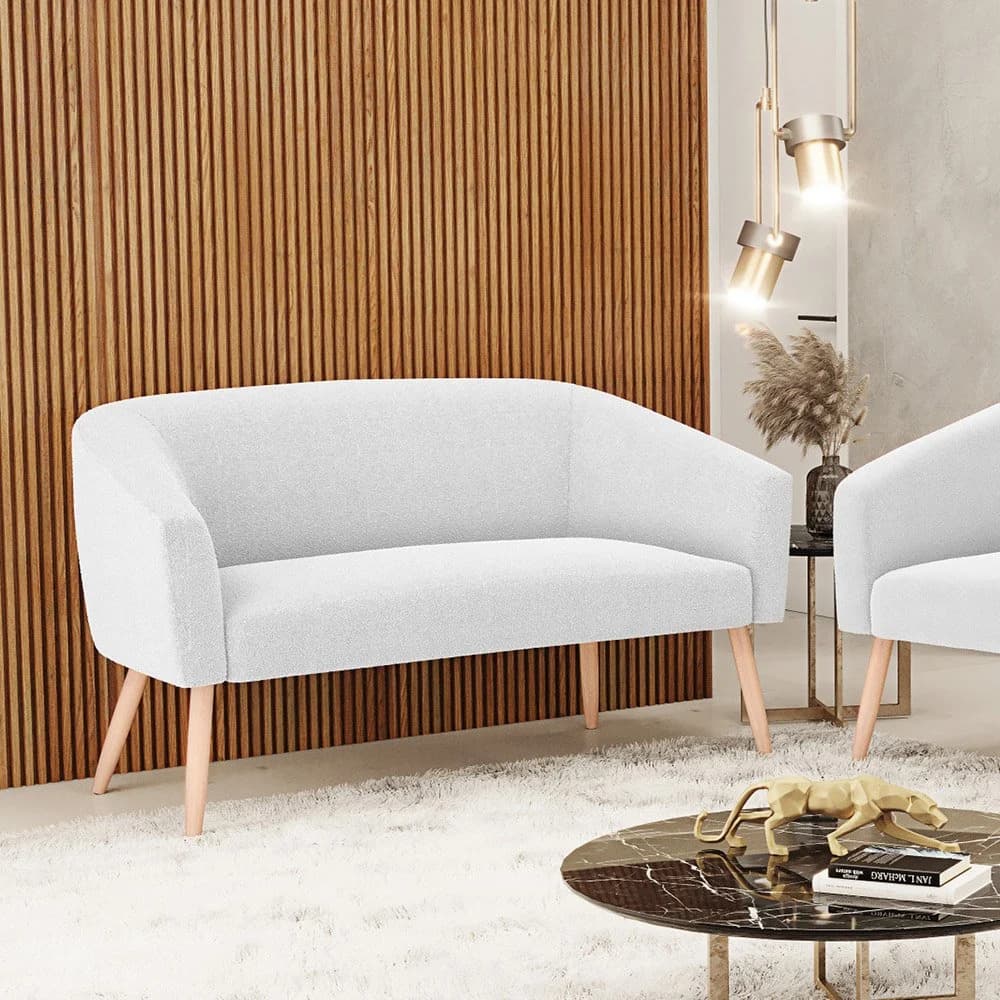 Sofá 2 Lugares Namoradeira Pé Palito Natural Stella Bouclê D03 - D'Rossi Off White — foto 2 de 6