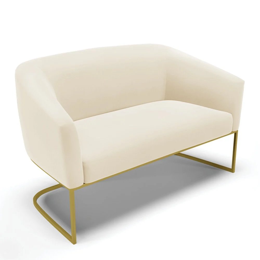 Sofá Namoradeira 2 Lugares Base Industrial Dourado Stella Veludo D03 - D'Rossi