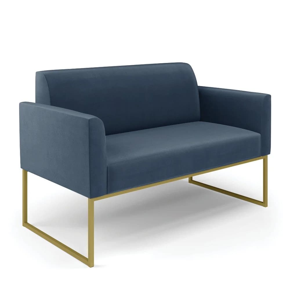 Sofá Namoradeira Base Industrial Dourado Marisa Suede Azul Marinho D03 - D'Rossi