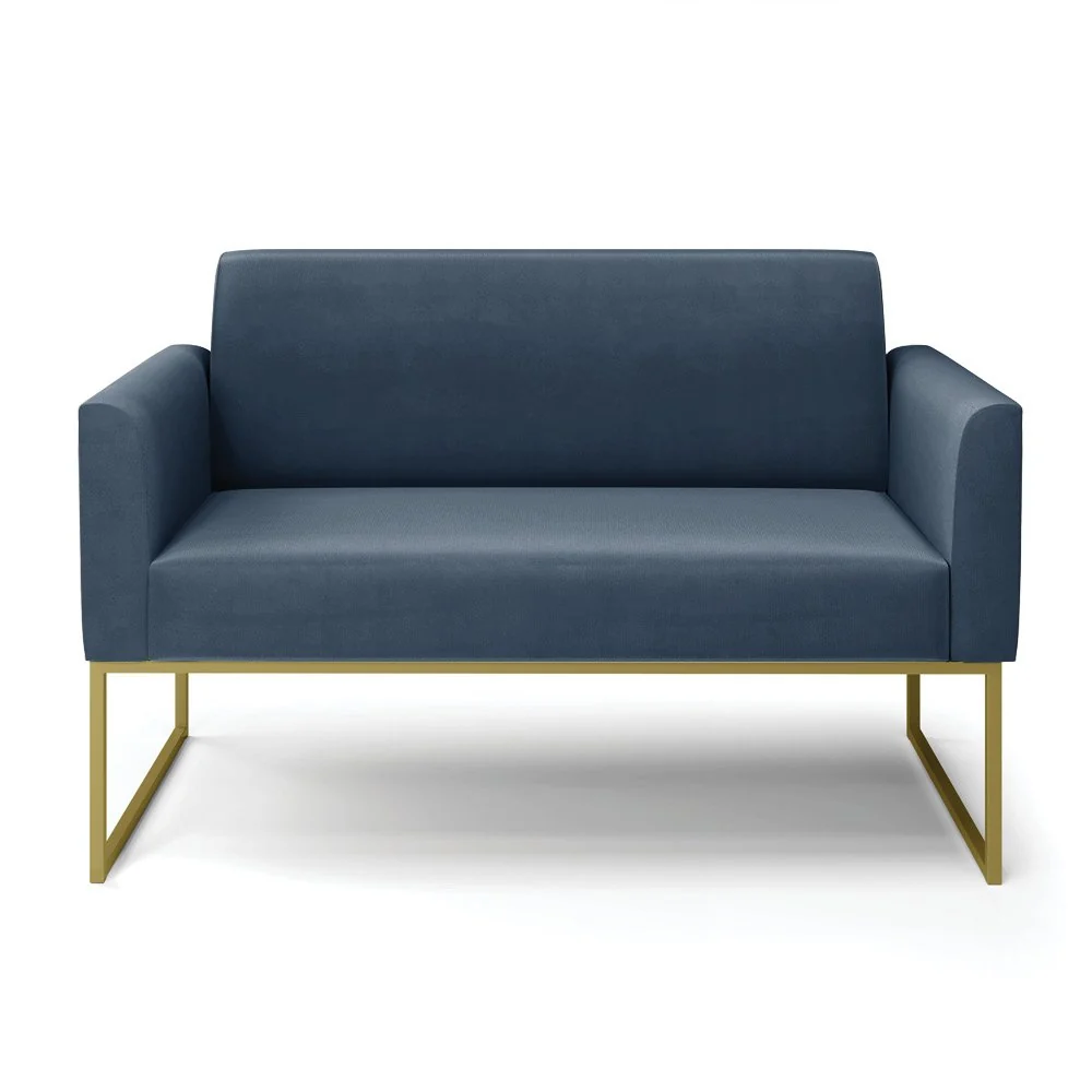 Sofá Namoradeira Base Industrial Dourado Marisa Suede Azul Marinho D03 - D'Rossi Azul marinho — foto 3 de 7