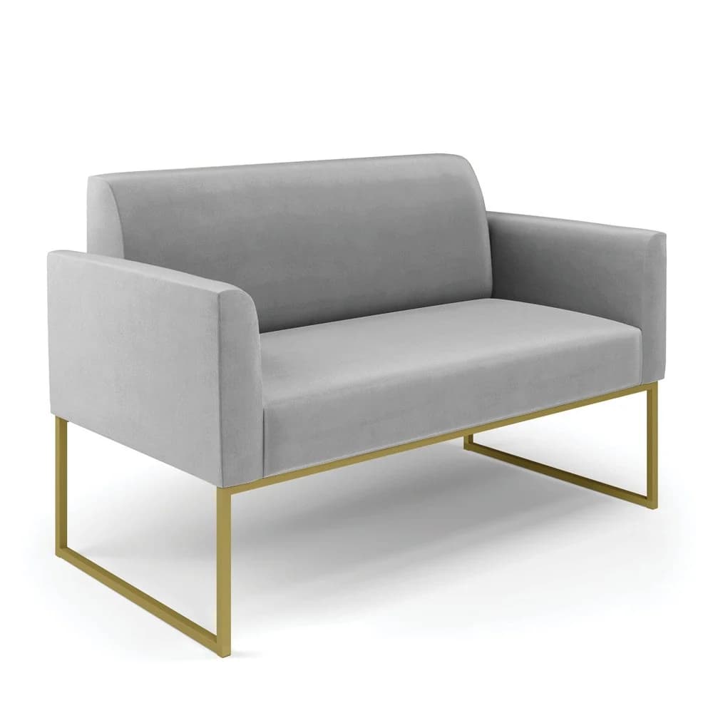 Sofá Namoradeira Base Industrial Dourado Marisa Suede Cinza D03 - D'Rossi Dourado — foto 1 de 7