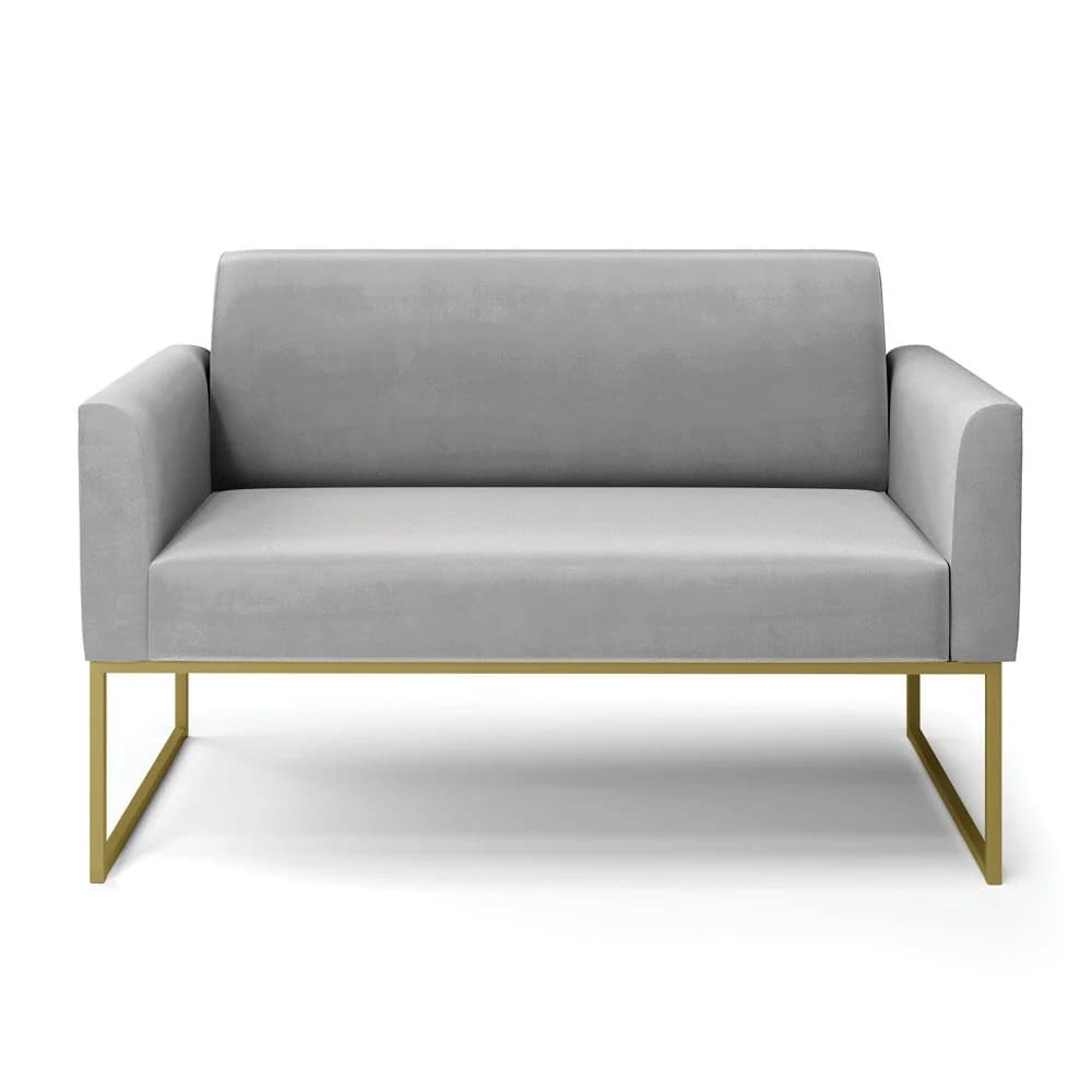 Sofá Namoradeira Base Industrial Dourado Marisa Suede Cinza D03 - D'Rossi Dourado — foto 3 de 7