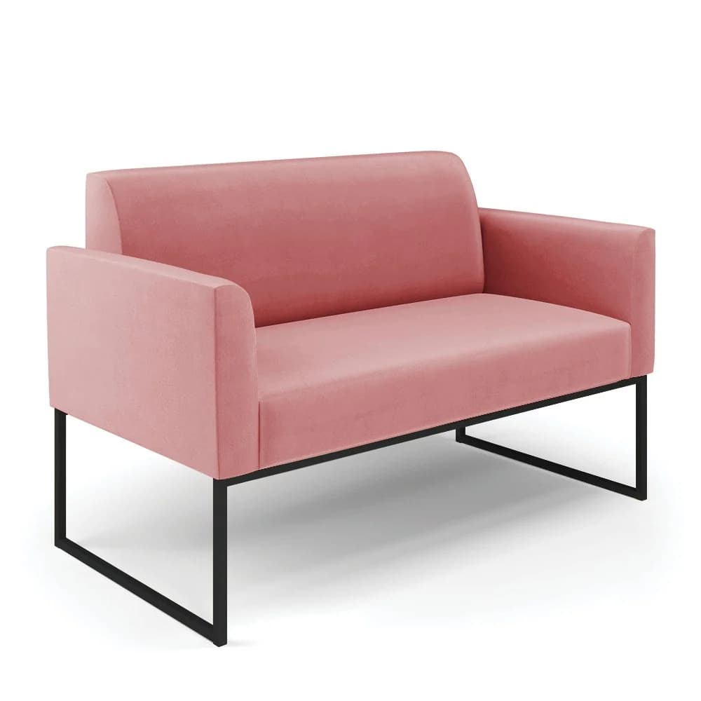 Sofá Namoradeira Base Industrial Preto Marisa Suede Rosê D03 - D'Rossi Rosé — foto 1 de 6