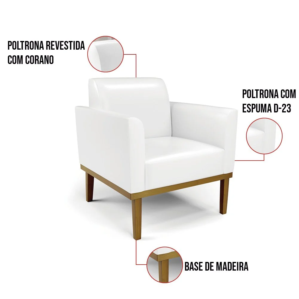 Sofá Namoradeira com 2 Poltronas Base de Madeira Fixa Castanho Marisa Corano Branco D03 - D'Rossi Castanho — foto 5 de 8