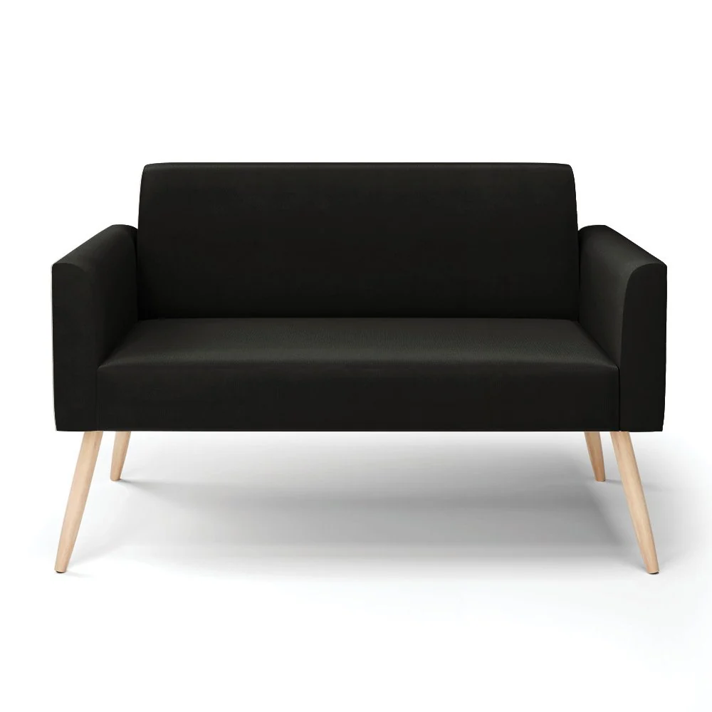 Sofá Namoradeira Pés Palito Natural Marisa Suede Preto D03 - D'Rossi Natural — foto 3 de 7