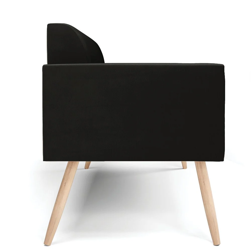 Sofá Namoradeira Pés Palito Natural Marisa Suede Preto D03 - D'Rossi Natural — foto 4 de 7